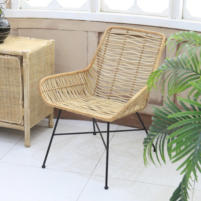 Ergonomic Natural Rattan Armchair - Rust-Proof Iron Frame Cool Seating Chair For Living Room