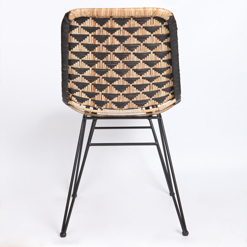 Bohemian Geometric Rattan Dining Chair - Lightweight Hand-Woven Rattan Chair For Dining Room &amp; Kitchen