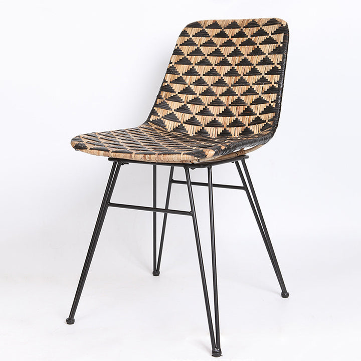 Bohemian Geometric Rattan Dining Chair - Lightweight Hand-Woven Rattan Chair For Dining Room &amp; Kitchen
