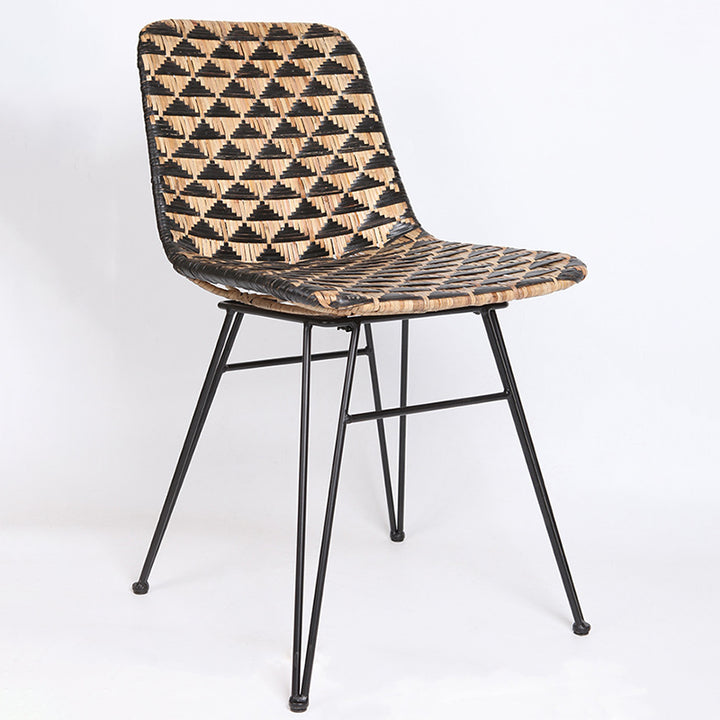 Bohemian Geometric Rattan Dining Chair - Lightweight Hand-Woven Rattan Chair For Dining Room &amp; Kitchen