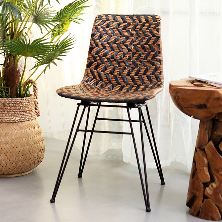 Silla de comedor de tejido de ratán transpirable - Silla de patrón geométrico escandinavo para comedor y cocina 