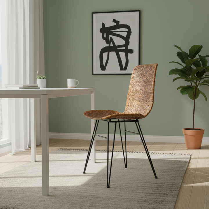 Silla de comedor con marco de hierro a prueba de óxido - Silla de tejido de ratán liviana hecha a mano para comedor 