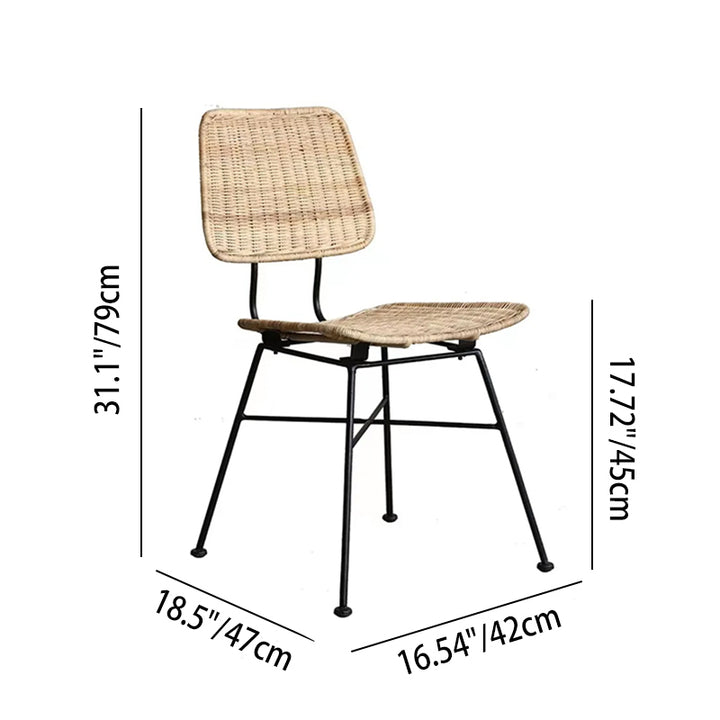 Sleek Minimalist Iron Frame Chair - Hand-Woven Breathable Rattan Dining Chair For Dining Room &amp; Kitchen