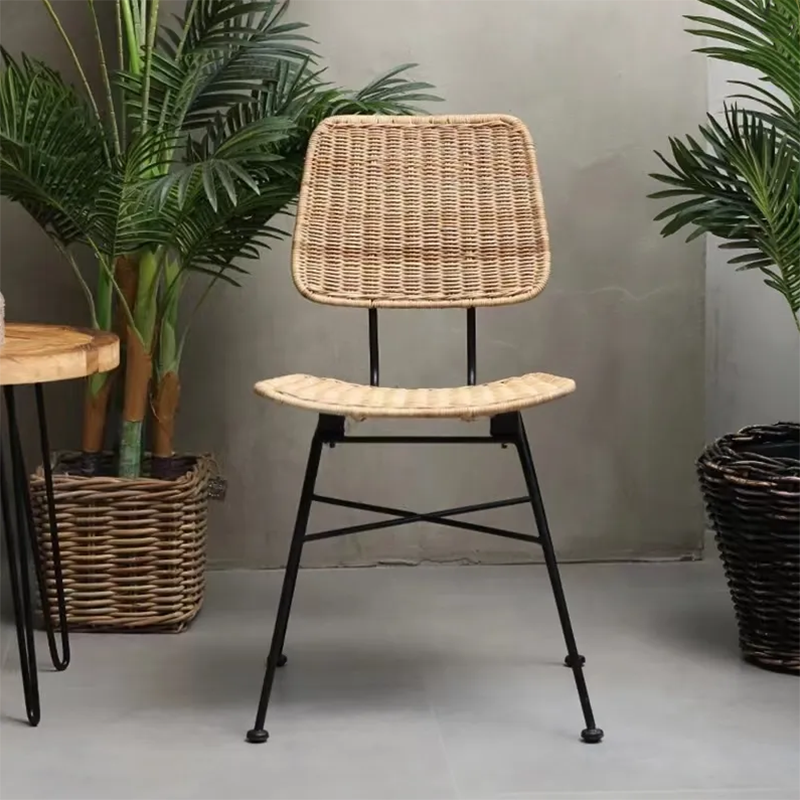 Sleek Minimalist Iron Frame Chair - Hand-Woven Breathable Rattan Dining Chair For Dining Room &amp; Kitchen
