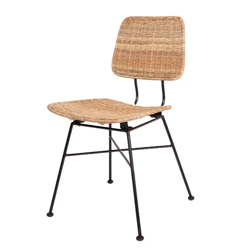 Sleek Minimalist Iron Frame Chair - Hand-Woven Breathable Rattan Dining Chair For Dining Room &amp; Kitchen