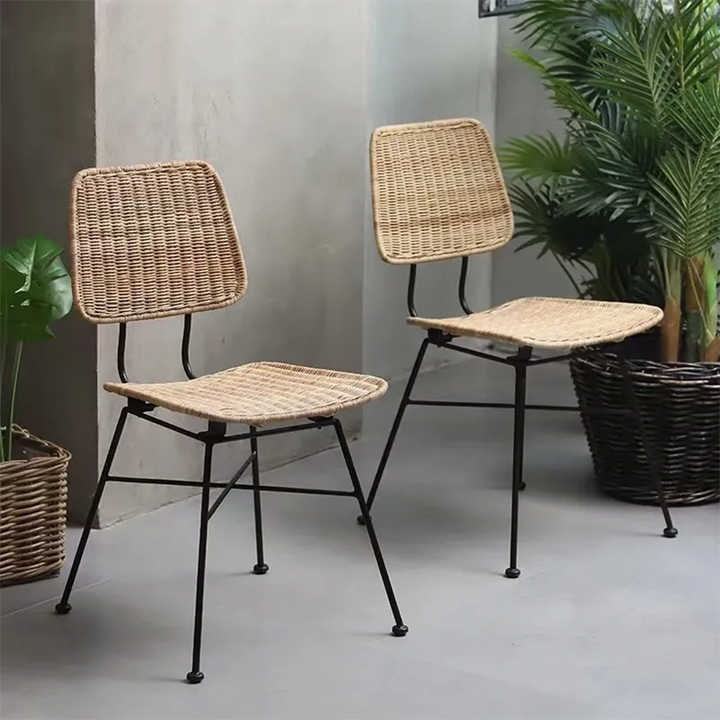 Silla con marco de hierro minimalista y elegante - Silla de comedor de ratán transpirable tejido a mano para comedor y cocina 