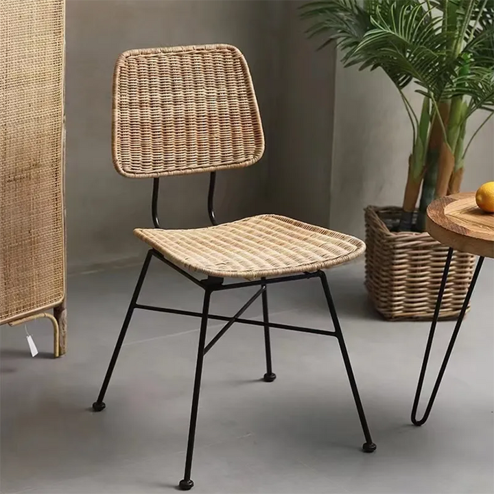 Silla con marco de hierro minimalista y elegante - Silla de comedor de ratán transpirable tejido a mano para comedor y cocina 