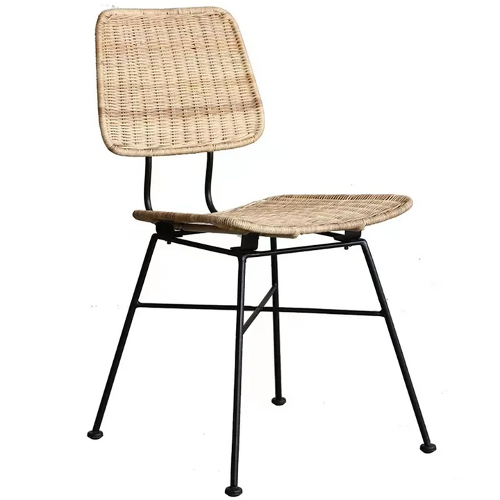 Sleek Minimalist Iron Frame Chair - Hand-Woven Breathable Rattan Dining Chair For Dining Room &amp; Kitchen