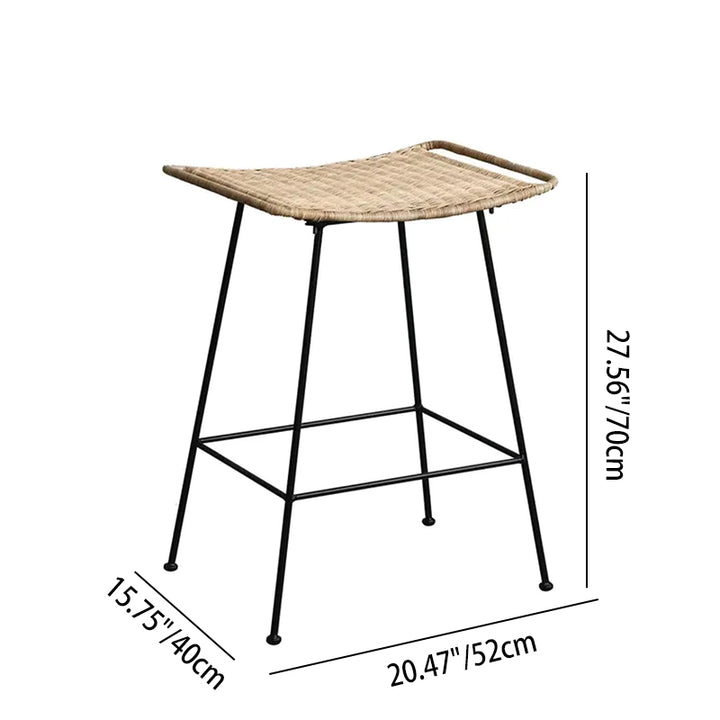 Curved-Seat Rattan Bar Stool - Lightweight Rattan Weaving Backless Stool For Dining Room