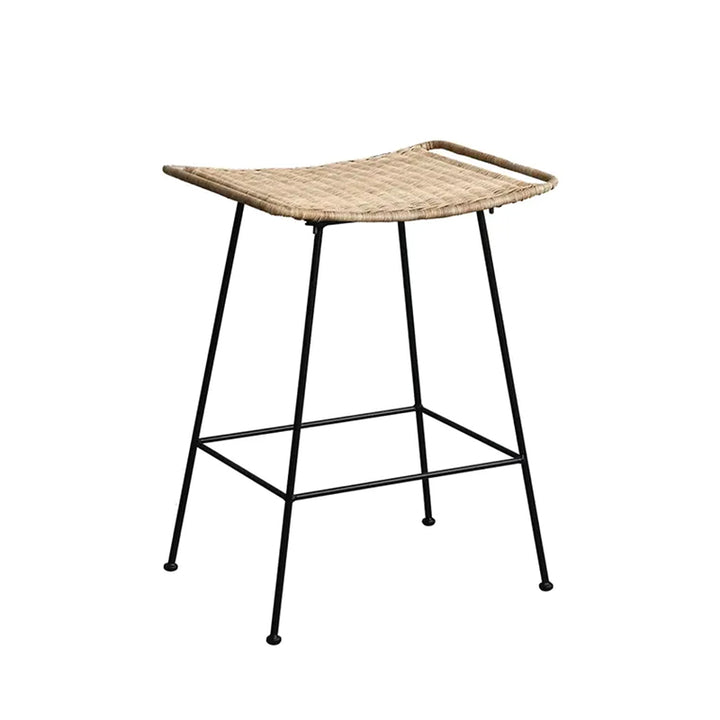 Curved-Seat Rattan Bar Stool - Lightweight Rattan Weaving Backless Stool For Dining Room