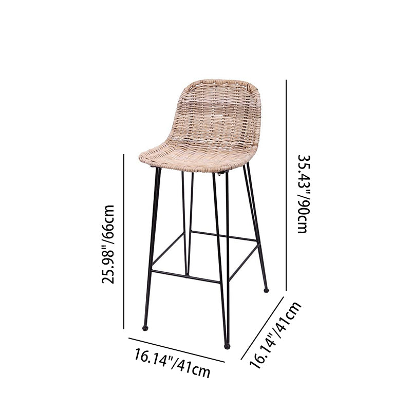 Rust-Proof Iron Frame Rattan Weaving Bar Stool - Breathable Ocean-View Seating Stool For Dining Room &amp; Kitchen