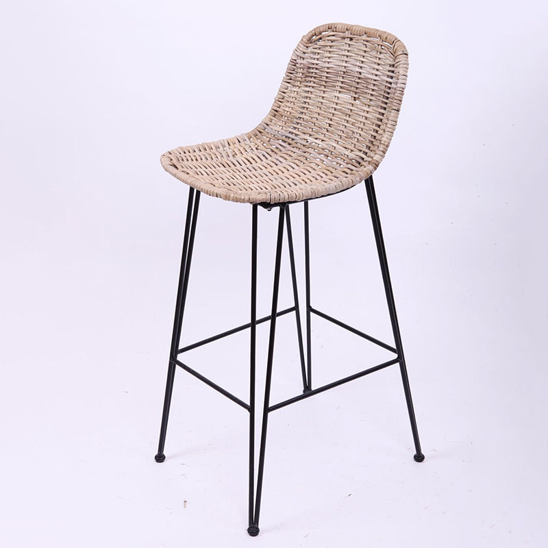 Rust-Proof Iron Frame Rattan Weaving Bar Stool - Breathable Ocean-View Seating Stool For Dining Room &amp; Kitchen