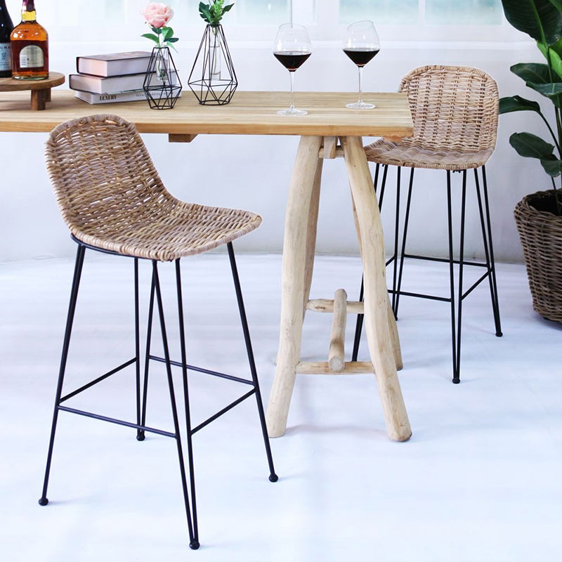 Rust-Proof Iron Frame Rattan Weaving Bar Stool - Breathable Ocean-View Seating Stool For Dining Room &amp; Kitchen