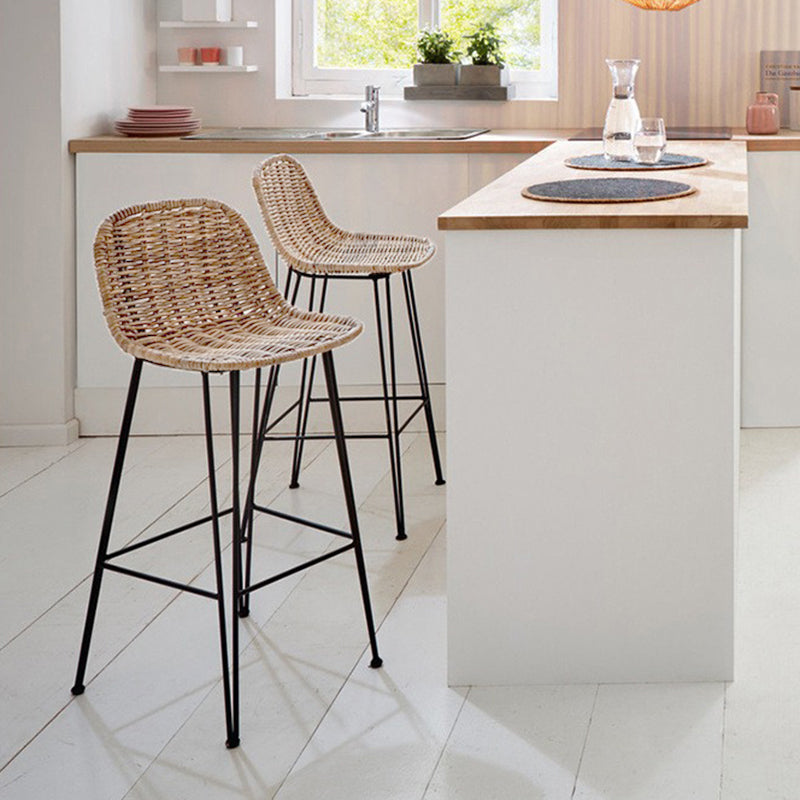 Rust-Proof Iron Frame Rattan Weaving Bar Stool - Breathable Ocean-View Seating Stool For Dining Room &amp; Kitchen