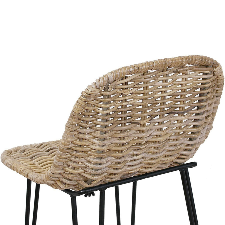 Rust-Proof Iron Frame Rattan Weaving Bar Stool - Breathable Ocean-View Seating Stool For Dining Room &amp; Kitchen