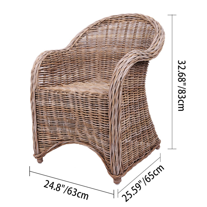 Chaise tressée en rotin de qualité supérieure - Chaise de salle à manger bohème aux courbes fantaisistes, tissée à la main, pour salle à manger et jardin 