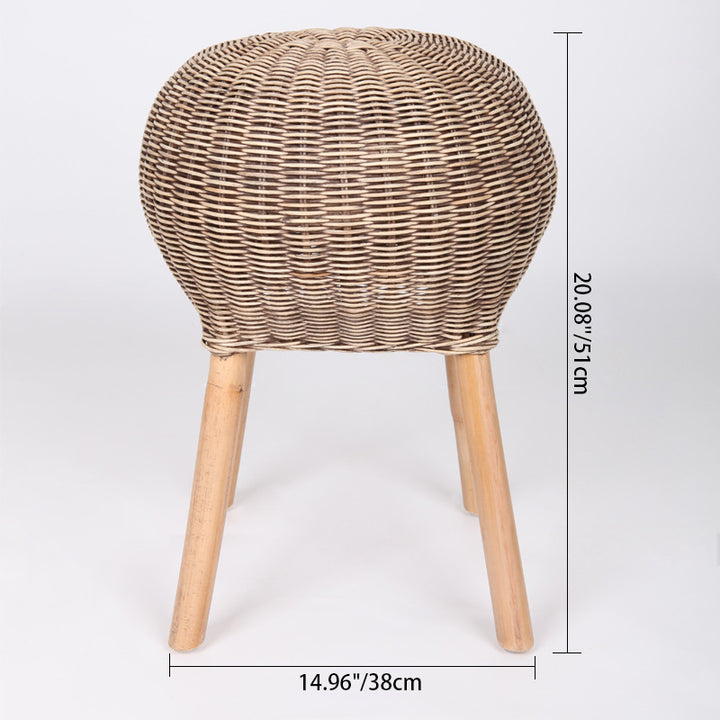 Traditional Chinese Natural Rattan Shoe Bench - Drum Handmade Shoe Stool For Living Room