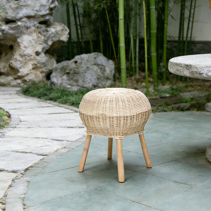 Banc à chaussures traditionnel en rotin naturel chinois - tabouret à chaussures tambour fait main pour salon 