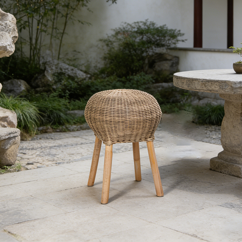 Banc à chaussures traditionnel en rotin naturel chinois - tabouret à chaussures tambour fait main pour salon 