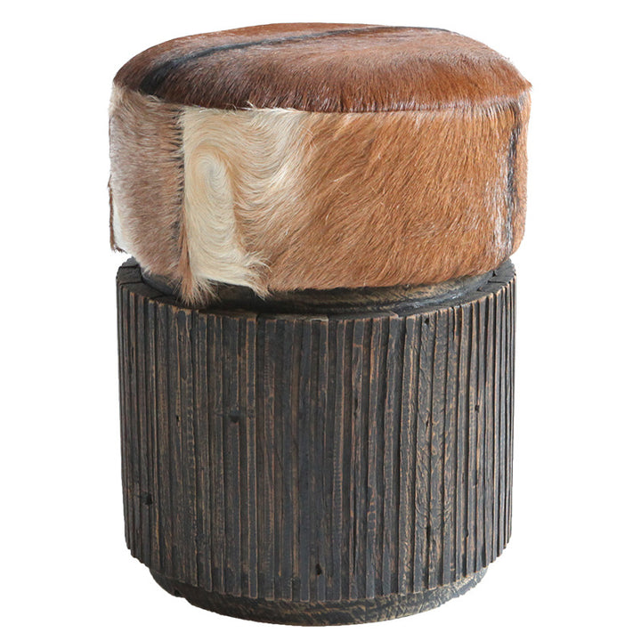 Tabouret traditionnel en bois de teck et peau de chèvre - Chaise de mobilier oriental faite à la main pour salon 