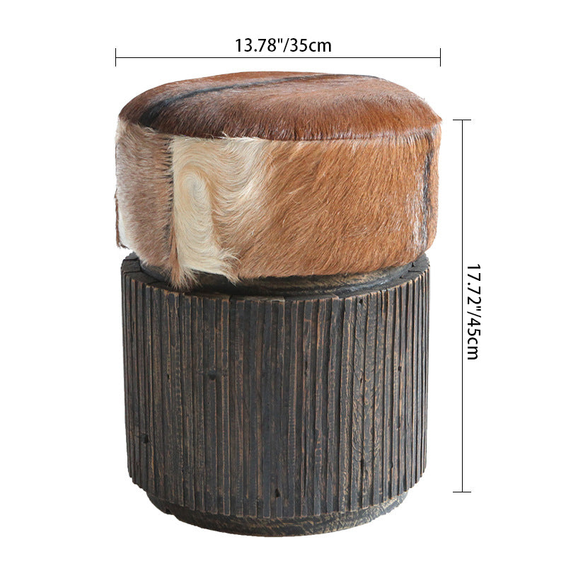 Tabouret traditionnel en bois de teck et peau de chèvre - Chaise de mobilier oriental faite à la main pour salon 