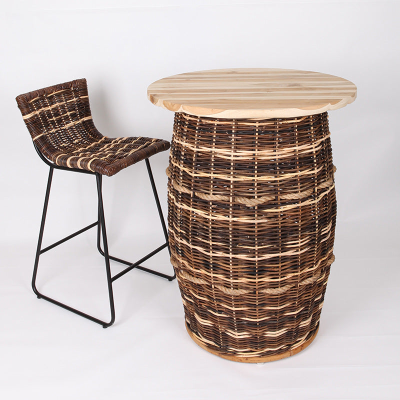 Rustikaler Teak- und Rattan-Webtisch - Dual-Material Haltbarkeit &amp; natürlicher Charme Tisch für Esszimmer &amp; Küche 
