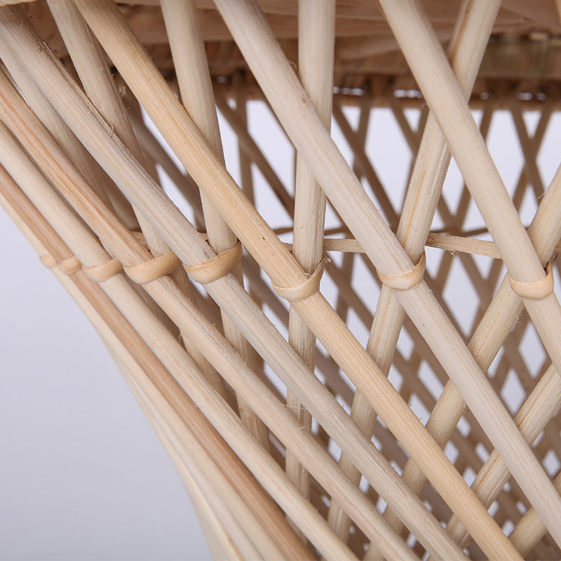 Traditional Chinese Handwoven Indonesian Rattan Side Table - Hourglass Round End Table For Living Room