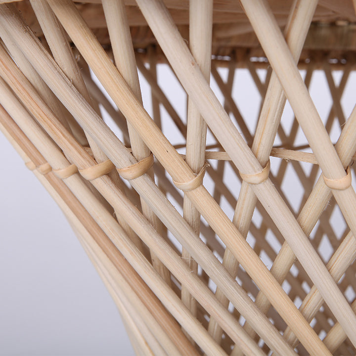 Traditional Chinese Handwoven Indonesian Rattan Side Table - Hourglass Round End Table For Living Room