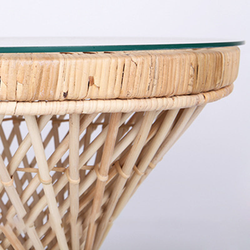 Traditional Chinese Handwoven Indonesian Rattan Side Table - Hourglass Round End Table For Living Room