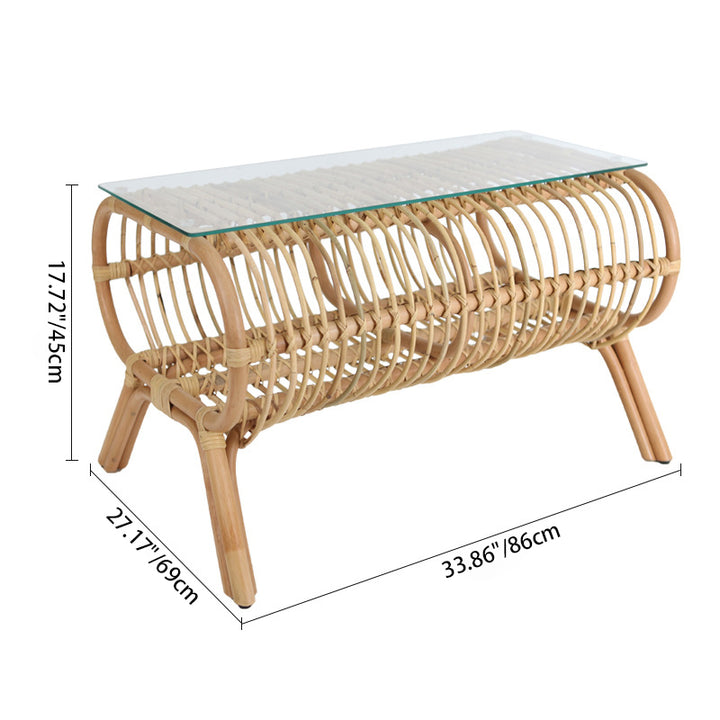 Table basse japonaise traditionnelle en bambou et rotin avec plateau en verre - table d&