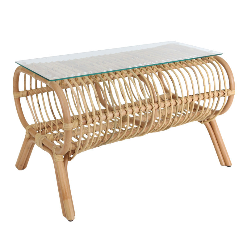 Table basse japonaise traditionnelle en bambou et rotin avec plateau en verre - table d&