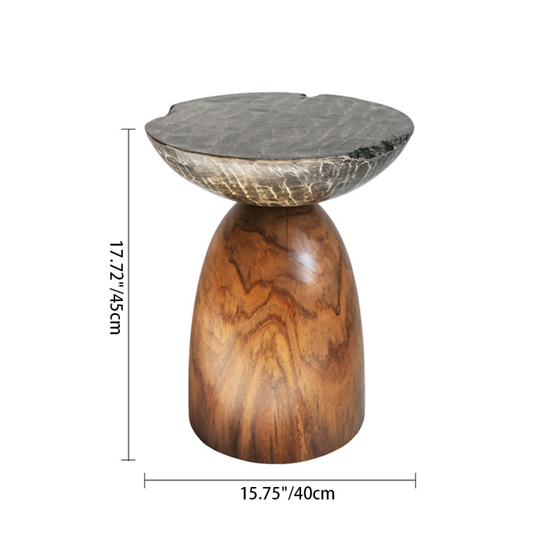 Traditional Bowl Shaped Top Coffee Table - Teak Wood Sculptural End Table For Living Room