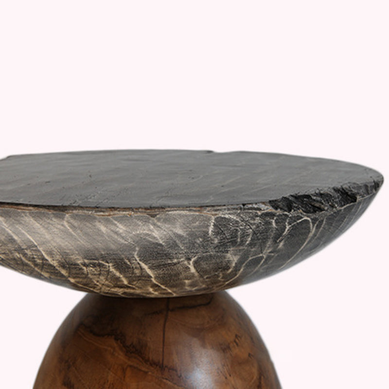 Traditional Bowl Shaped Top Coffee Table - Teak Wood Sculptural End Table For Living Room