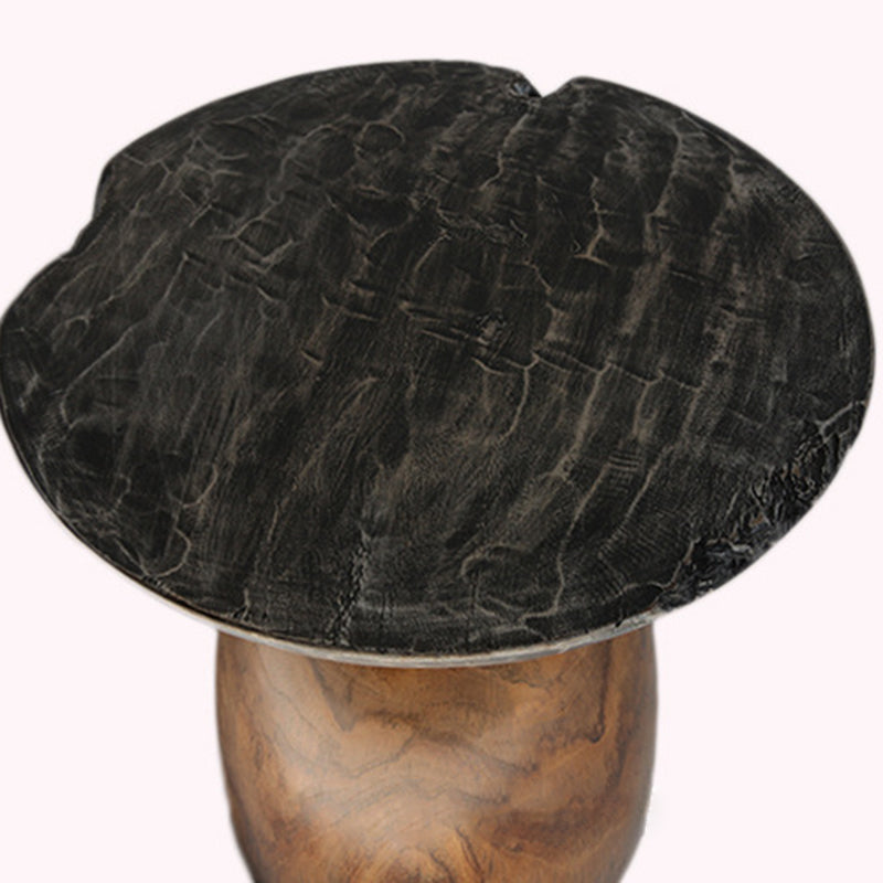 Traditional Bowl Shaped Top Coffee Table - Teak Wood Sculptural End Table For Living Room