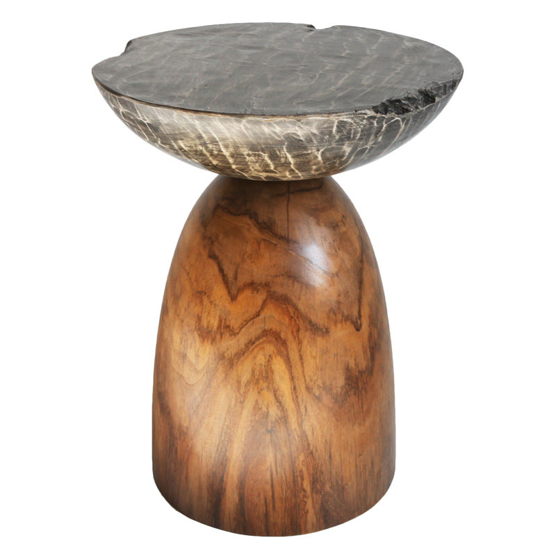 Traditional Bowl Shaped Top Coffee Table - Teak Wood Sculptural End Table For Living Room