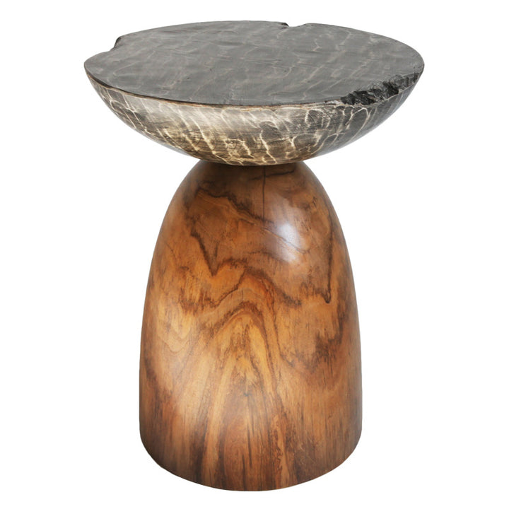 Traditional Bowl Shaped Top Coffee Table - Teak Wood Sculptural End Table For Living Room