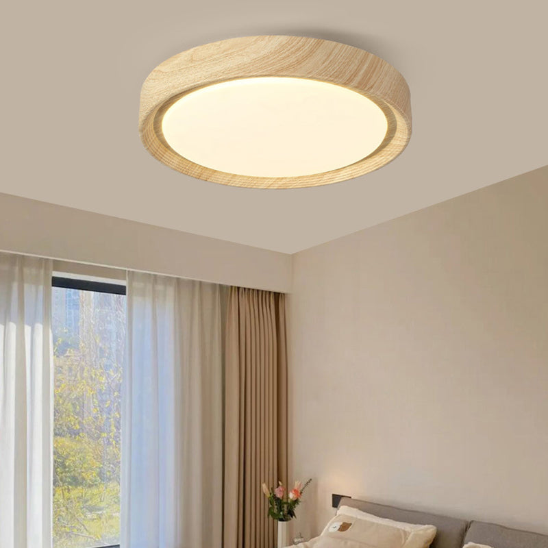 Modern Minimalist Round Wood Grain Iron Acrylic LED Flush Mount Light