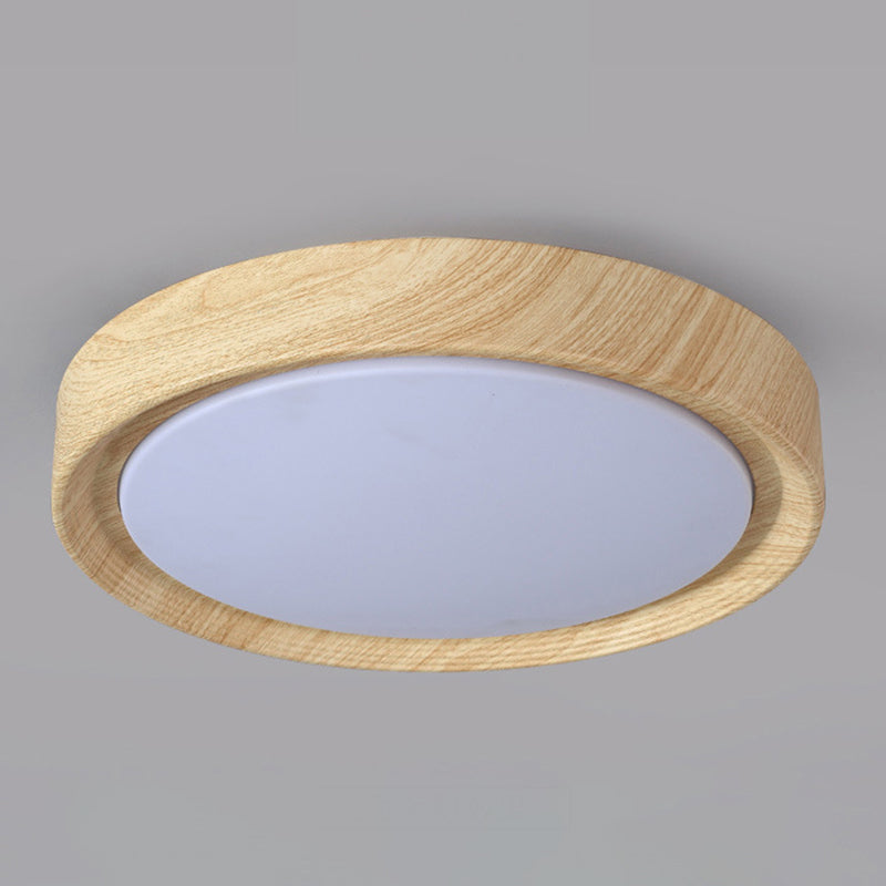 Modern Minimalist Round Wood Grain Iron Acrylic LED Flush Mount Light