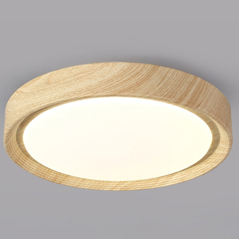 Modern Minimalist Round Wood Grain Iron Acrylic LED Flush Mount Light