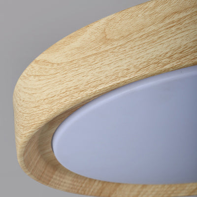Modern Minimalist Round Wood Grain Iron Acrylic LED Flush Mount Light