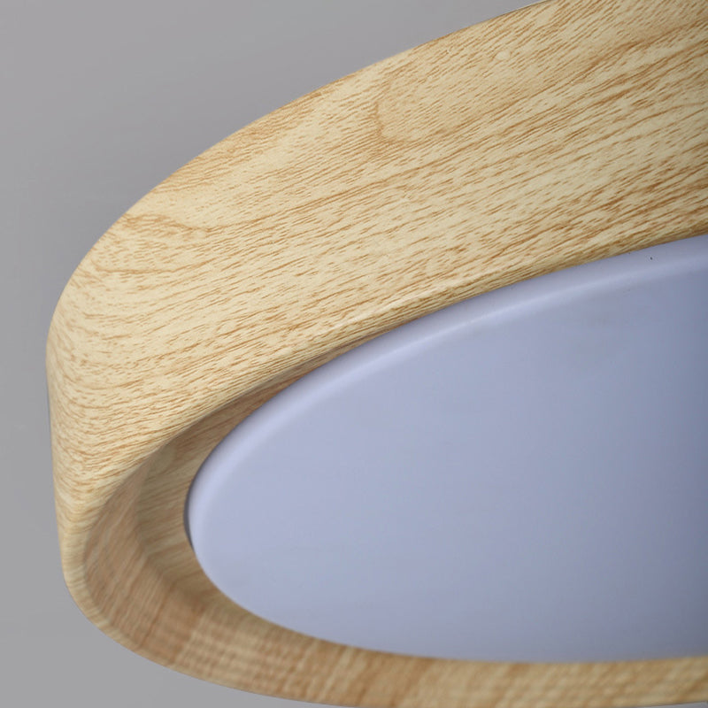 Modern Minimalist Round Wood Grain Iron Acrylic LED Flush Mount Light