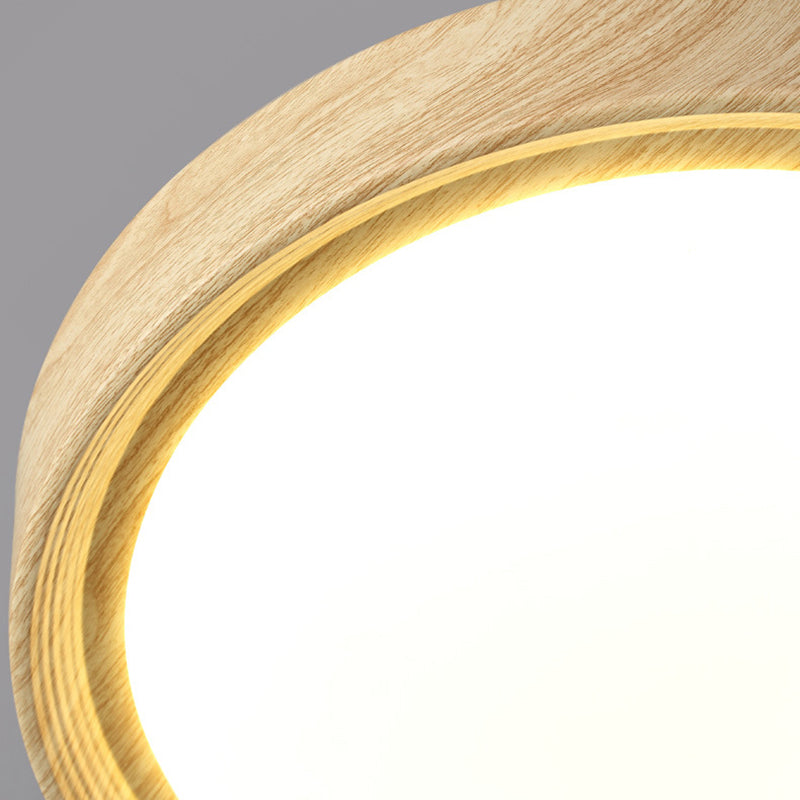 Modern Minimalist Round Wood Grain Iron Acrylic LED Flush Mount Light