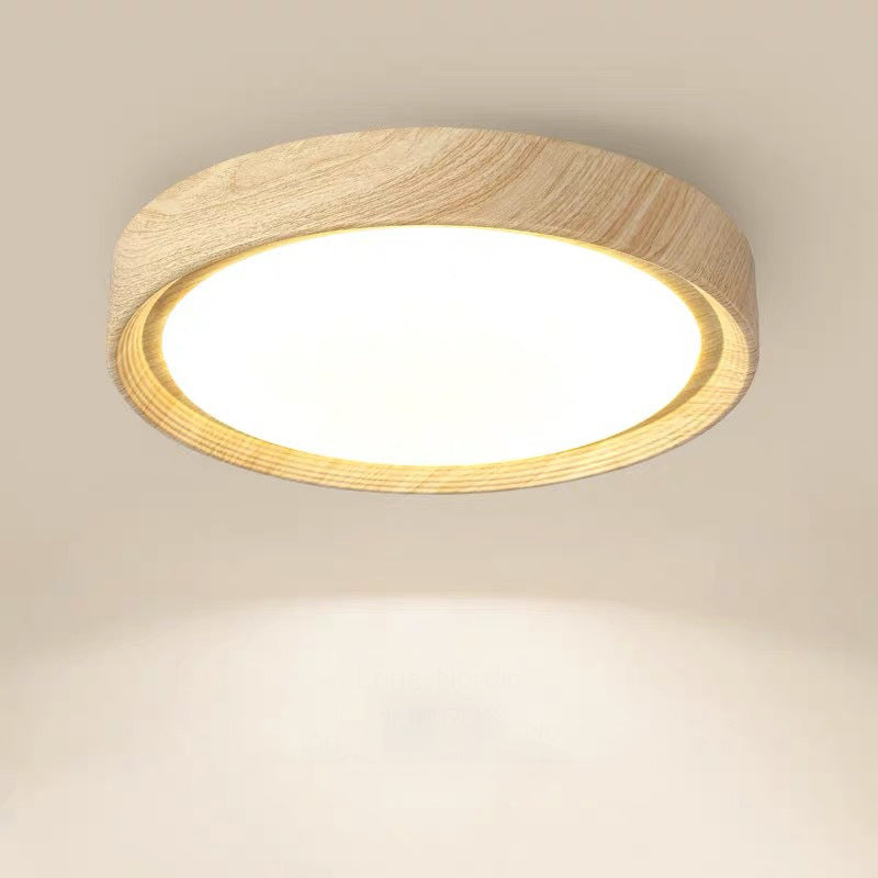 Modern Minimalist Round Wood Grain Iron Acrylic LED Flush Mount Light