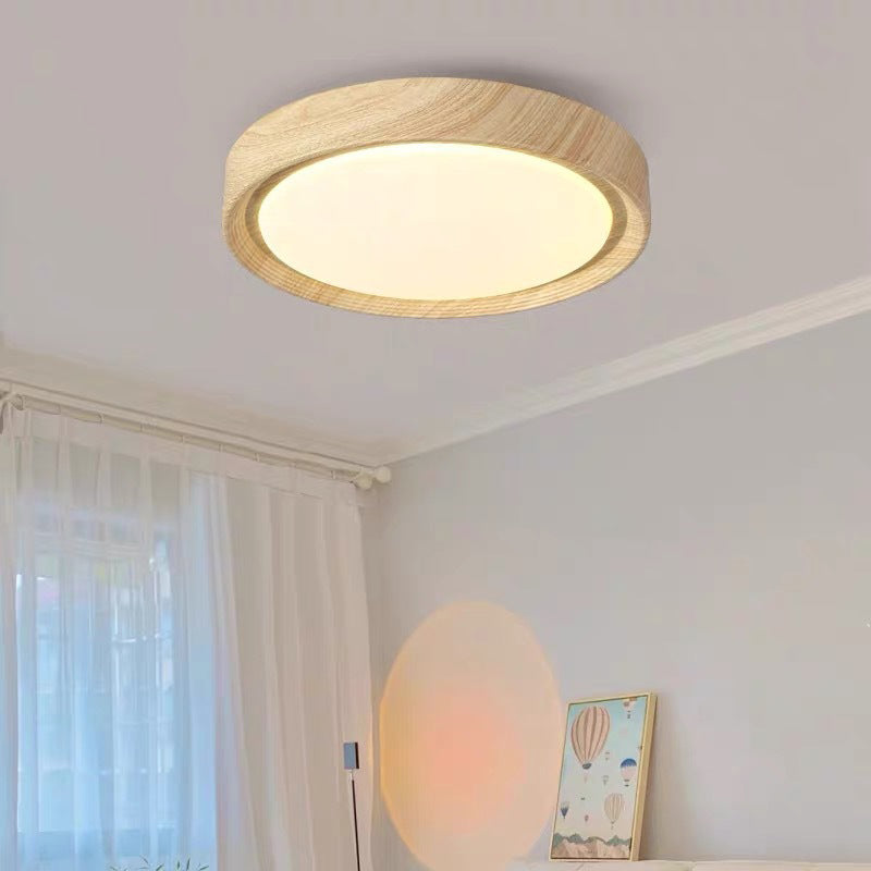 Moderne minimalistische runde Holzmaserung Eisen Acryl LED-Deckenleuchte 