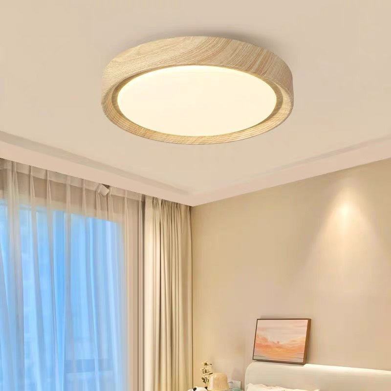 Modern Minimalist Round Wood Grain Iron Acrylic LED Flush Mount Light