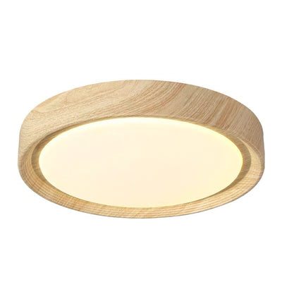 Modern Minimalist Round Wood Grain Iron Acrylic LED Flush Mount Light