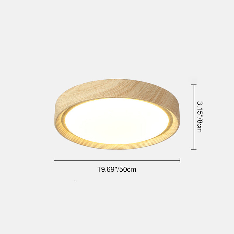 Modern Minimalist Round Wood Grain Iron Acrylic LED Flush Mount Light