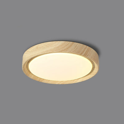 Modern Minimalist Round Wood Grain Iron Acrylic LED Flush Mount Light