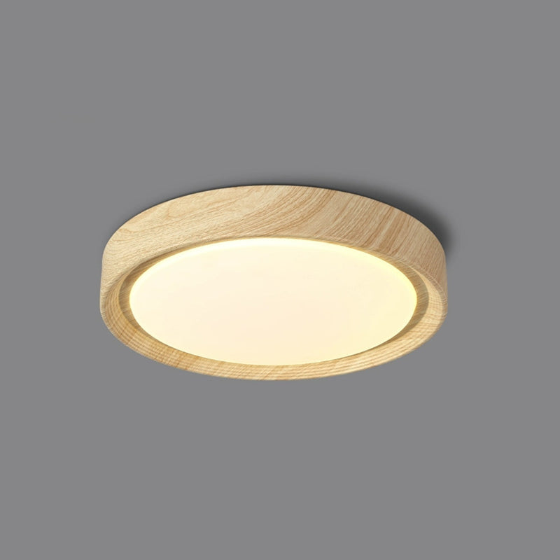 Modern Minimalist Round Wood Grain Iron Acrylic LED Flush Mount Light