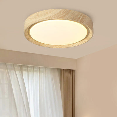 Modern Minimalist Round Wood Grain Iron Acrylic LED Flush Mount Light